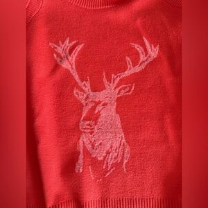Gorgeous Persimmon Red with White Stag Graphic Merino Wool Turtleneck Sweater M